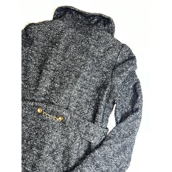 Juicy Couture Coat Size 4 Black 100% Wool Tweed Mid-Length Gold Buttons Classic - Picture 13 of 16